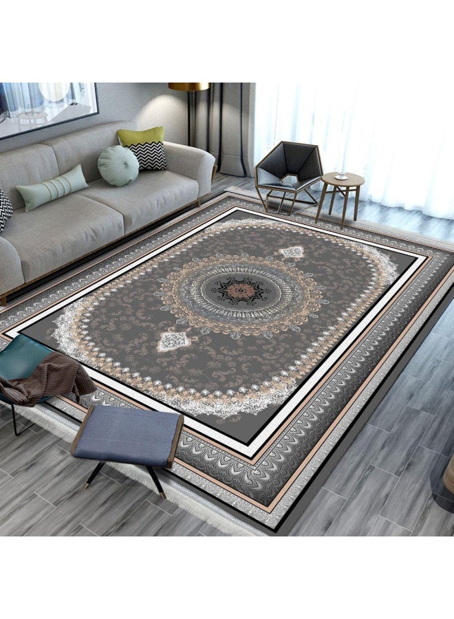 SMART HOME Large padded floor mat with a soft velvet surface and non-slip backing - Living room rug - Majlis rug - Lounge rug - Luxurious decorative rug - Elegant rug with modern patterns for living rooms and majlis - Size 350x250 cm - Suitable for everyday use and entertaining - Image 1